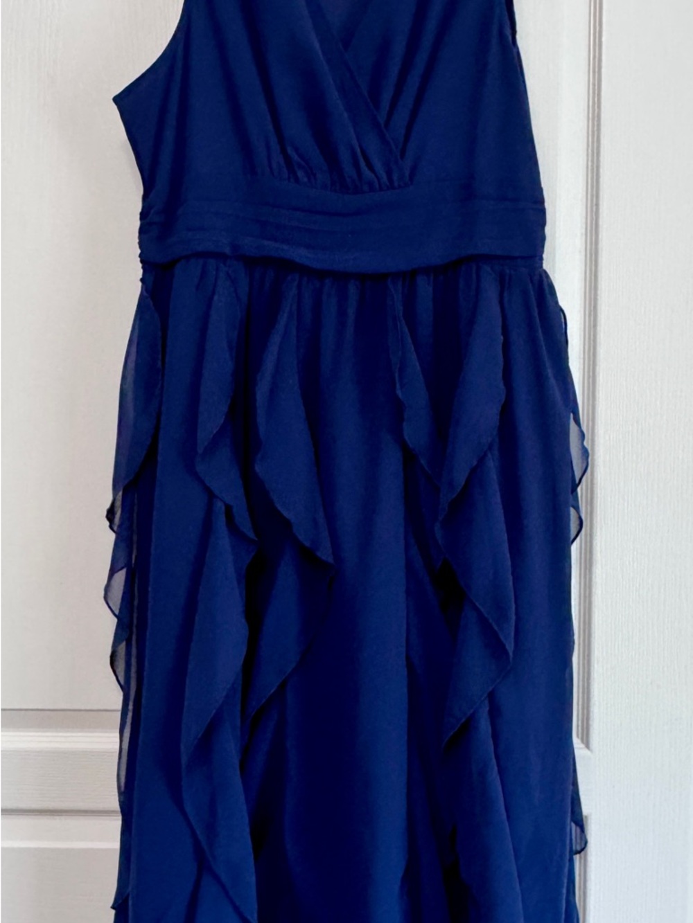 Blue Sleeveless Midi Dress with Ruffle Skirt